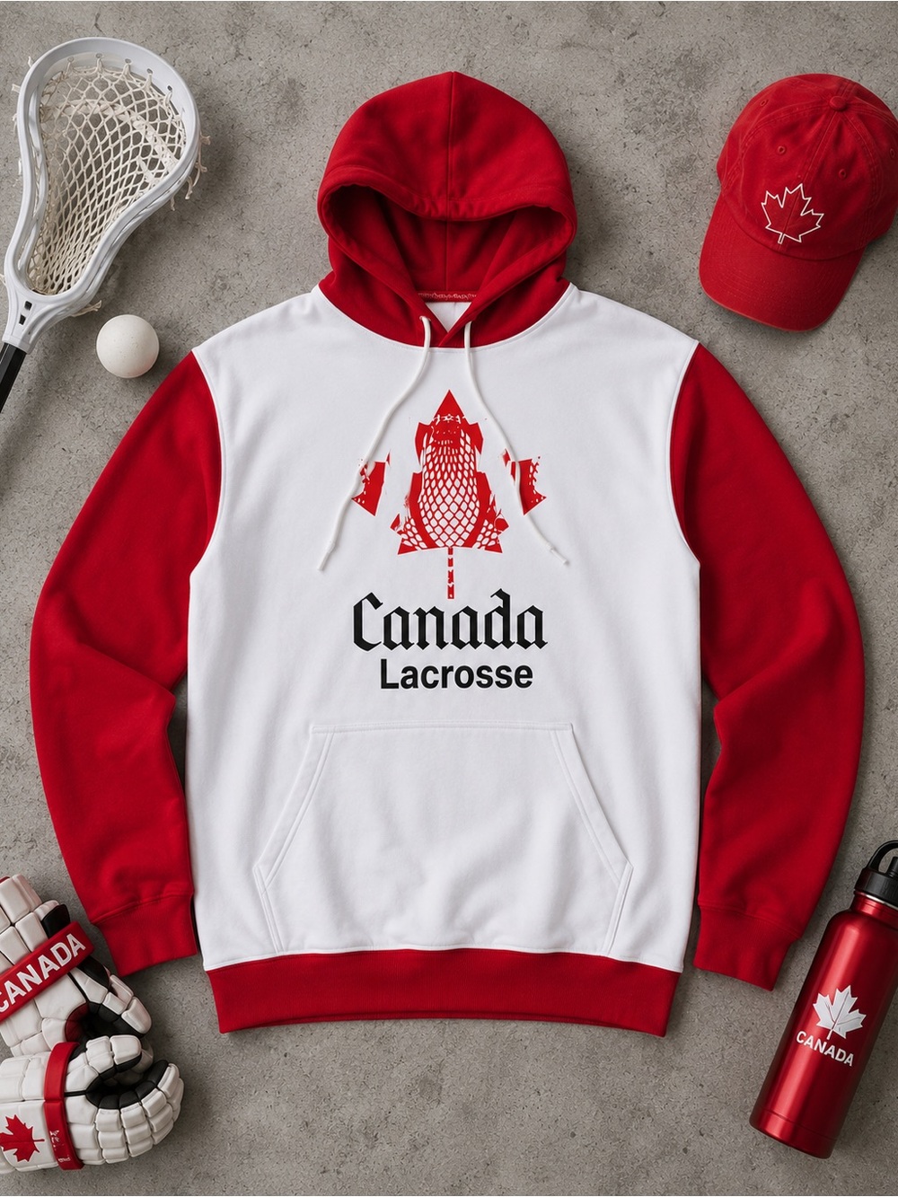 BNWT Original Handmade Canada Lacrosse Hooded Sweatshirt.
